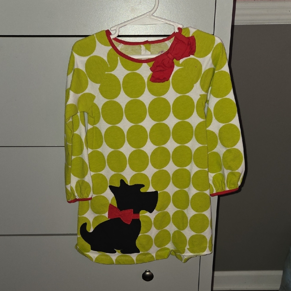 Green Polka Dot Dress with Dog Design